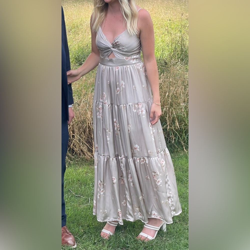 Beige Floral Maxi Dress